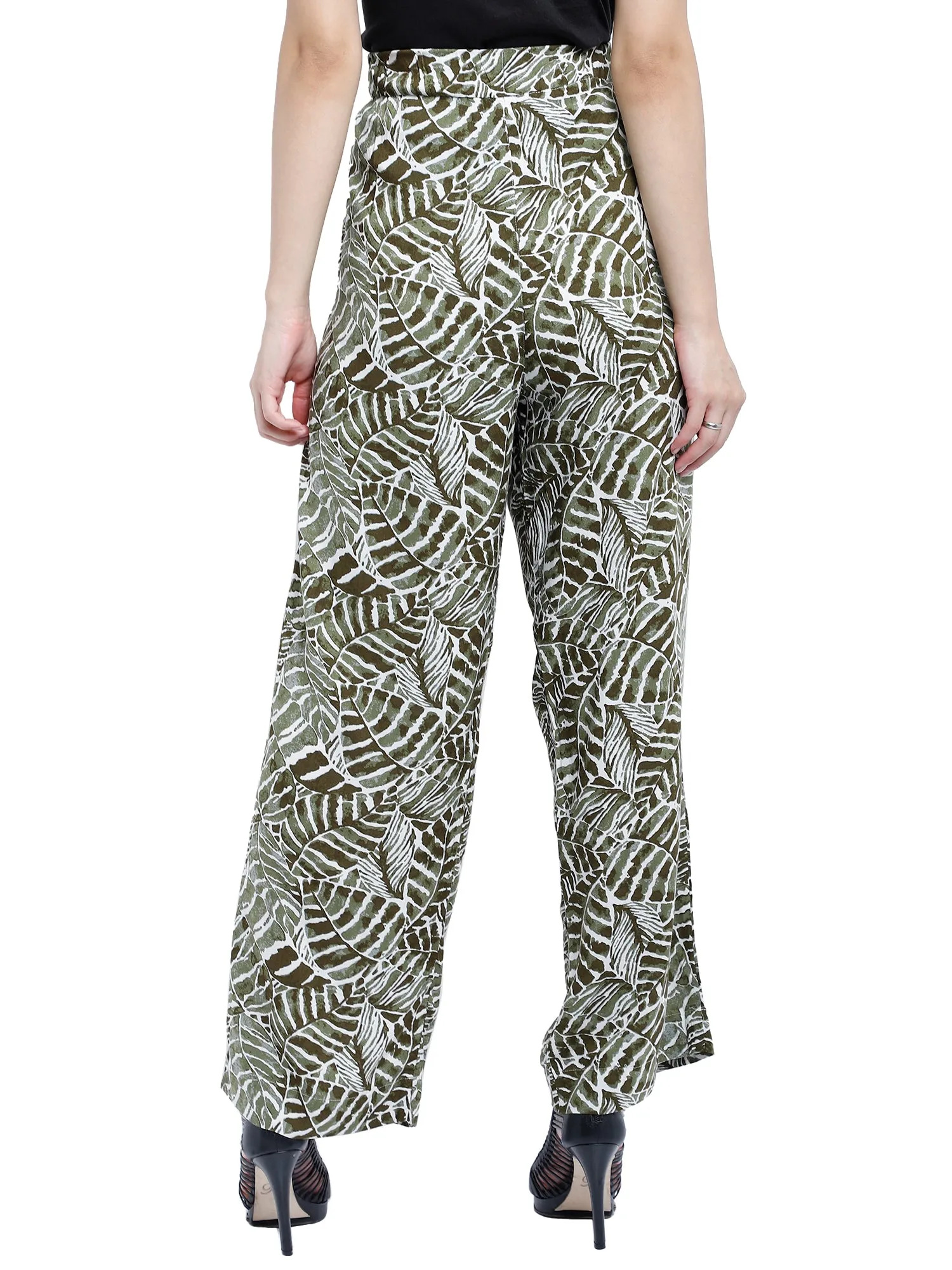 Green tropical print palazzo pant