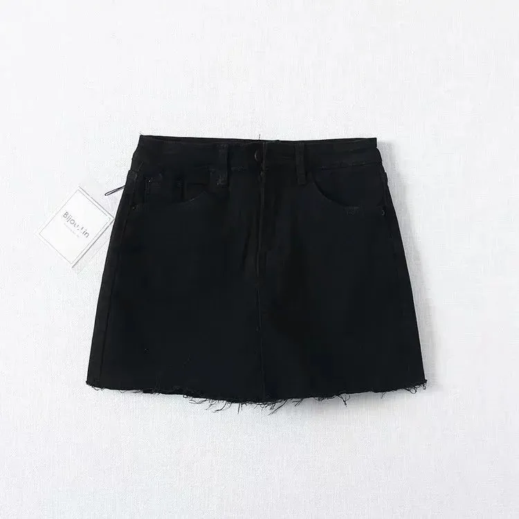 High Waist Denim Leggings Women's Summer Fur Skirt Street Elastic Slim Fit Pants
