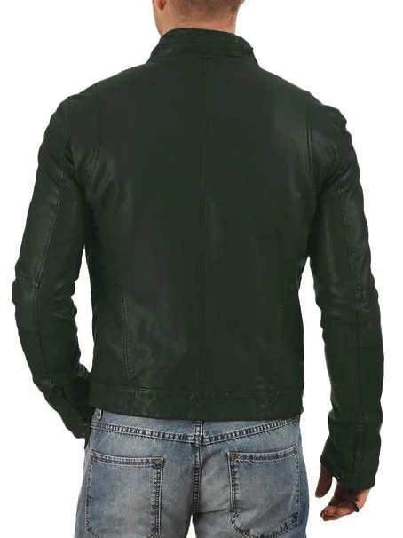 Leather Jackets Hub Mens Genuine Lambskin Leather Jacket (Black, Racer Jacket) - 1501179