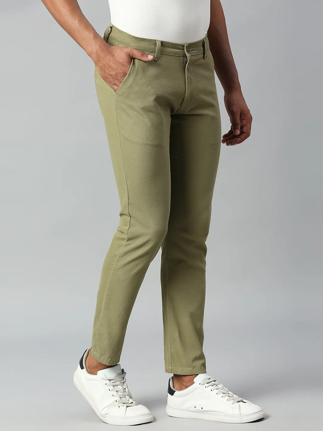 Men's Tapered Fit Cotton Chinos (Light Olive)