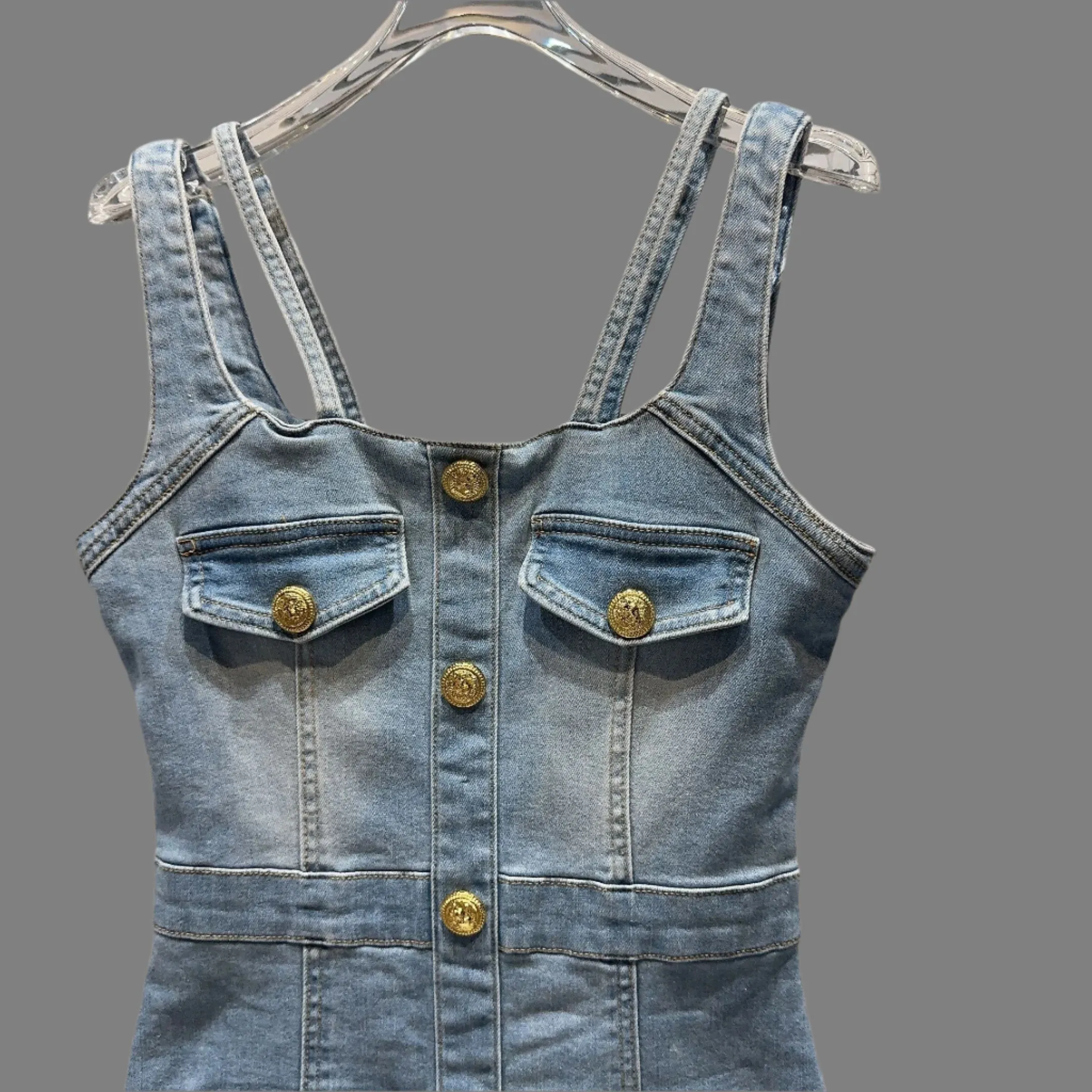 Trend4us Women’s Button-Front Denim Mini Dress
