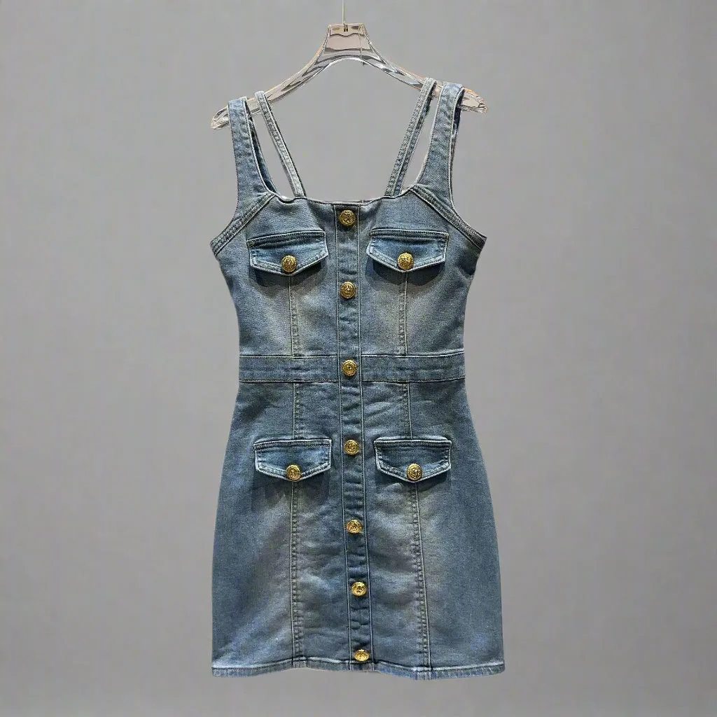 Trend4us Women’s Button-Front Denim Mini Dress