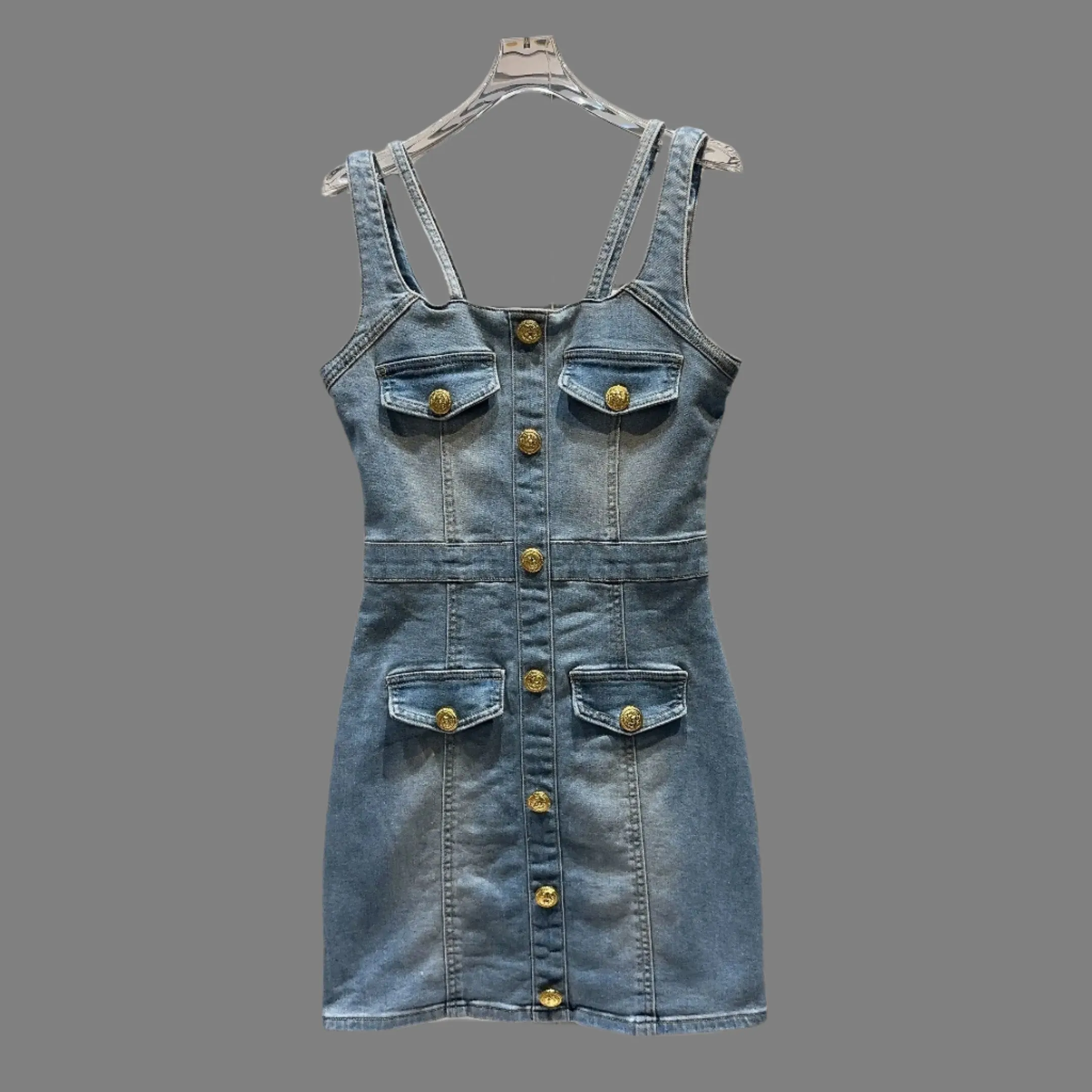 Trend4us Women’s Button-Front Denim Mini Dress