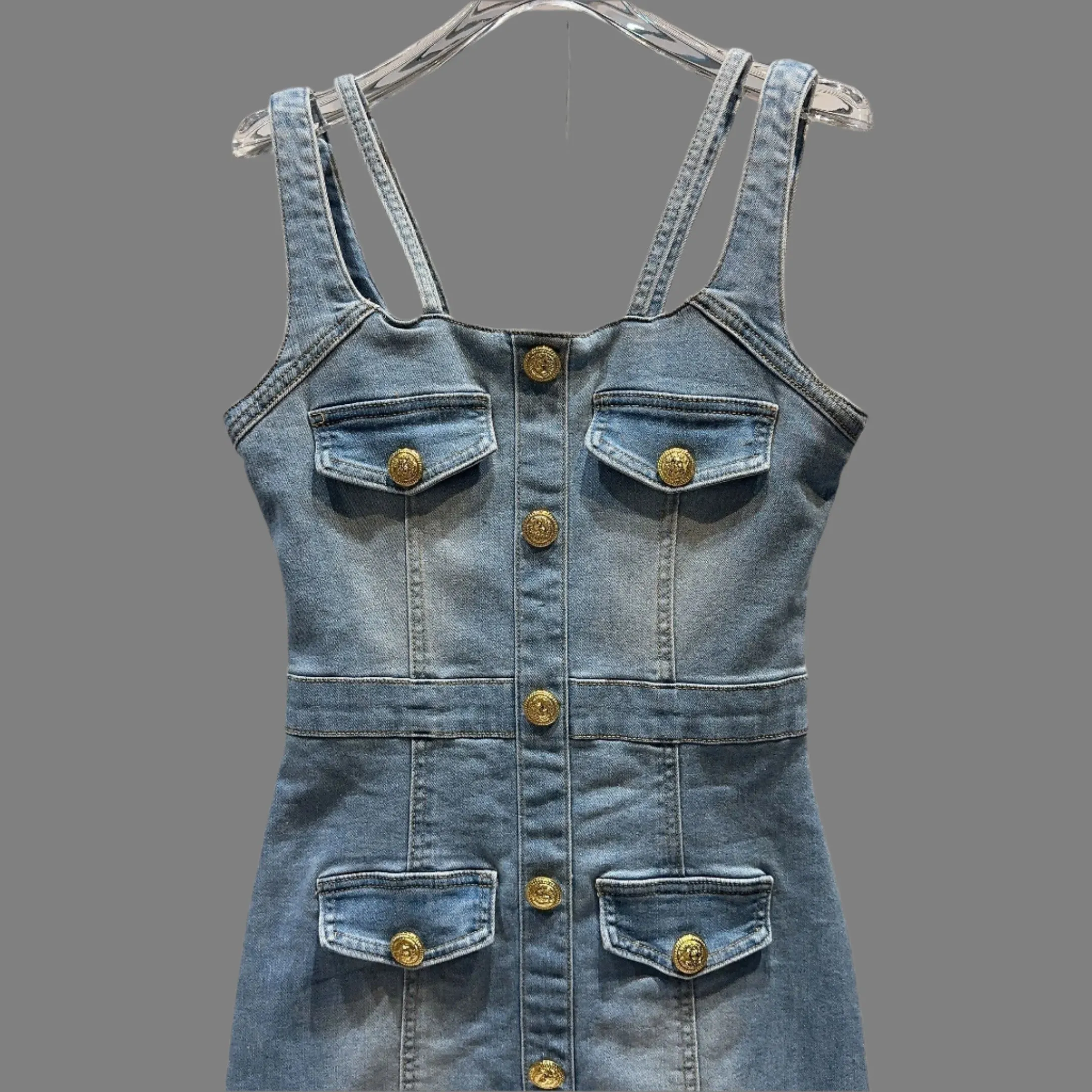 Trend4us Women’s Button-Front Denim Mini Dress